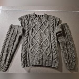 For Love And Lemons Cold Shoulder Cable Knit Sweater